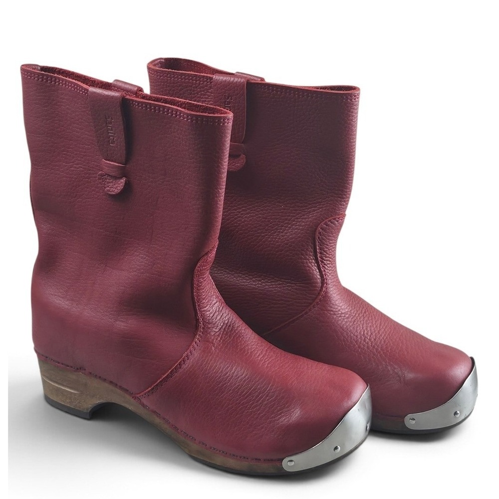 Sanita Leather Clog Boots Women 35 Red Excellent Metal Toe Cap Wood Base - Picture 3 of 10